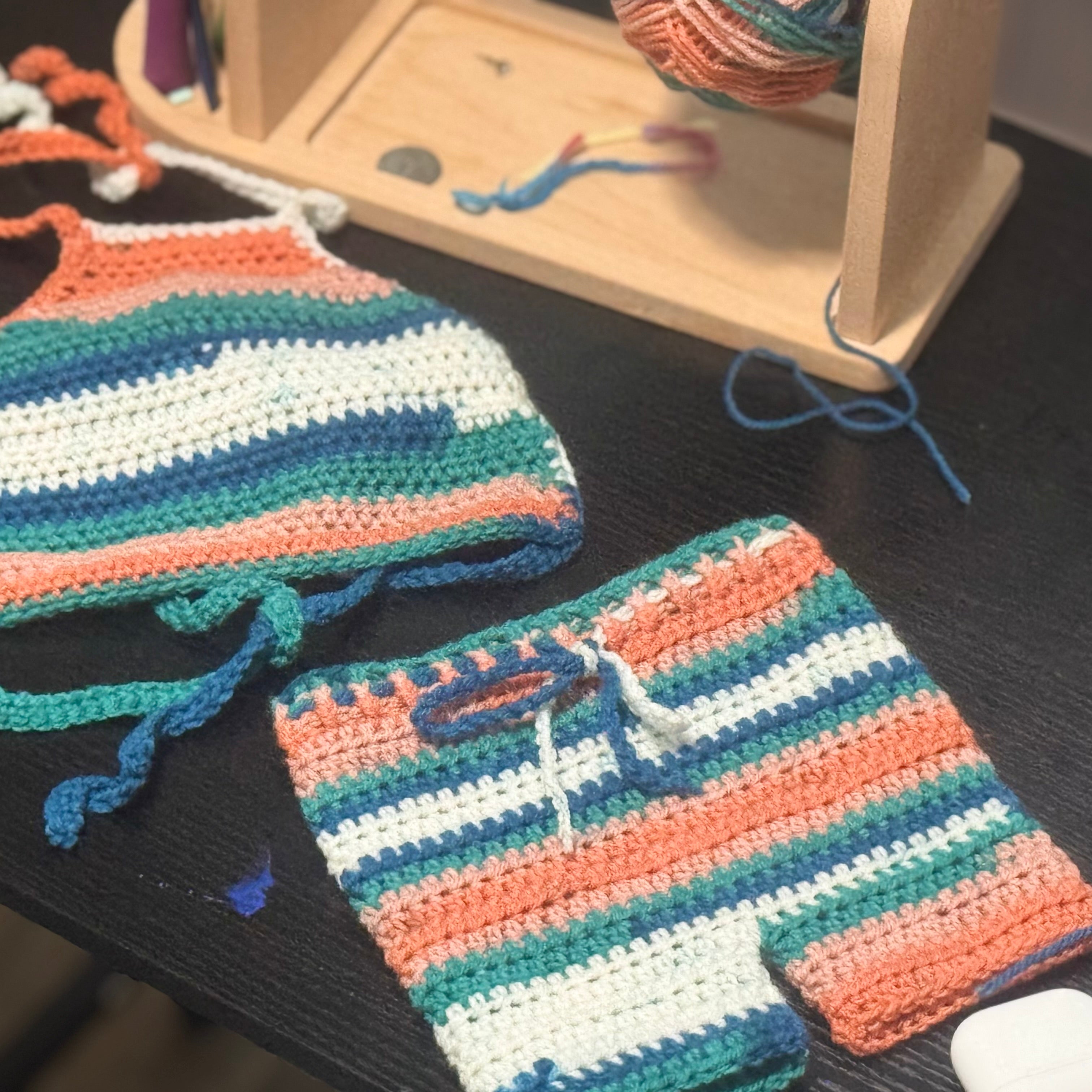 Crochet Stripe Halter + Shorts Set | Handmade Baby Girl Outfit